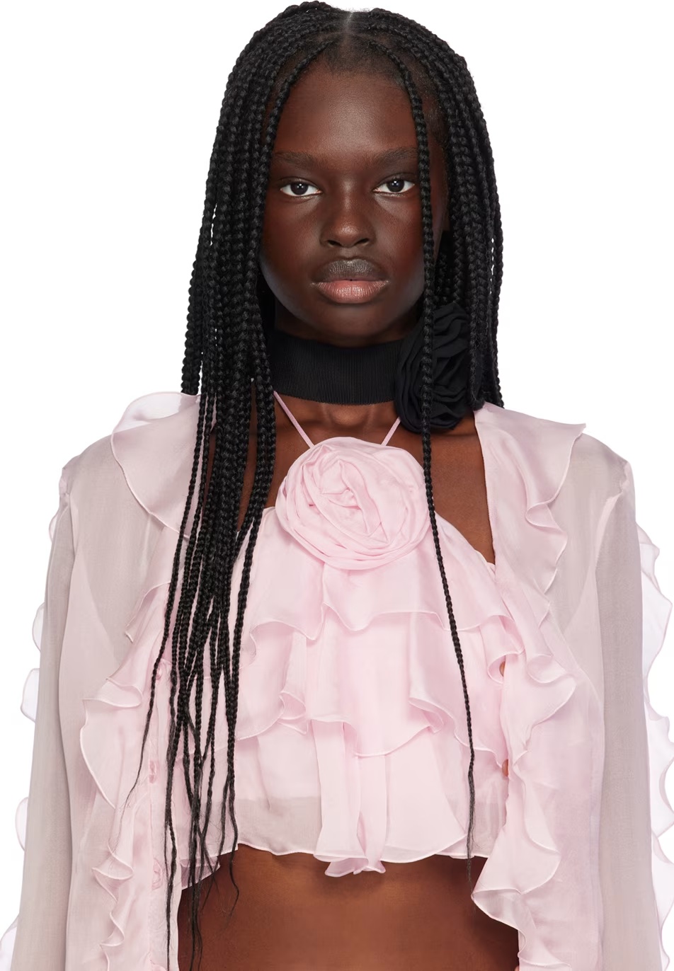 Blumarine Floral-brooch Choker Necklace In Black