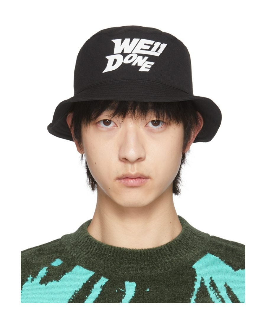 We11 Done Logo-print Detail Bucket Hat In Black