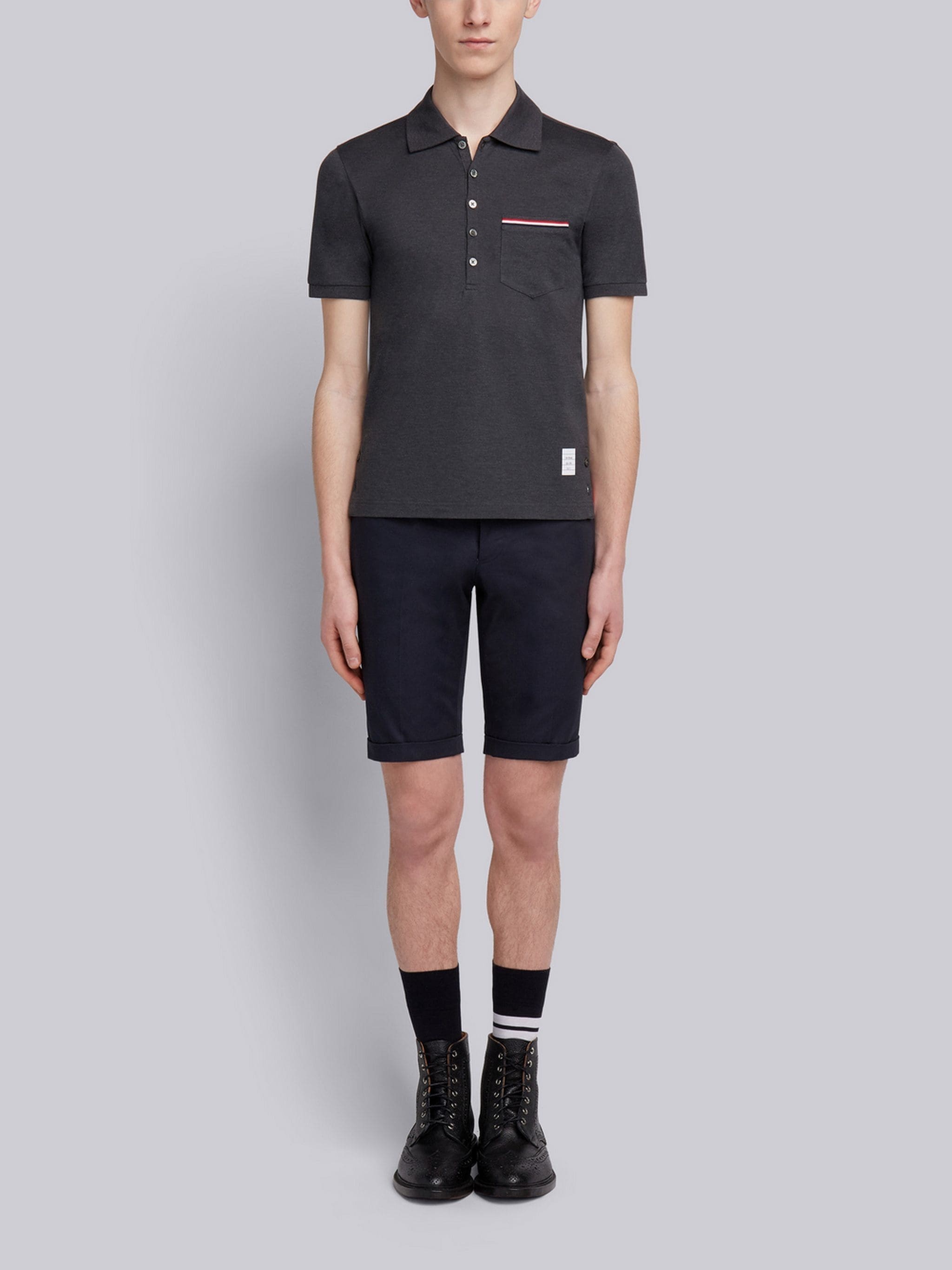 Thom Browne Collar Polo Shirt With Patch Pocket In Black
