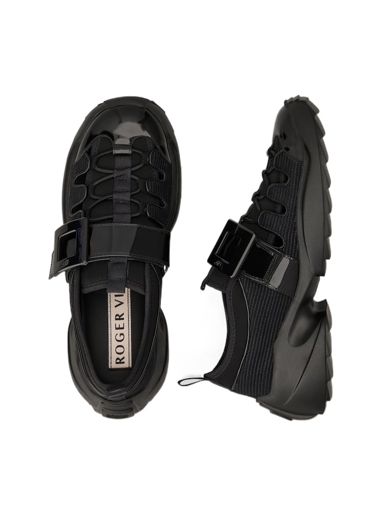 Roger Vivier Viv' On The Run Trekky Sneakers In Fabric And Patent Leather In Black