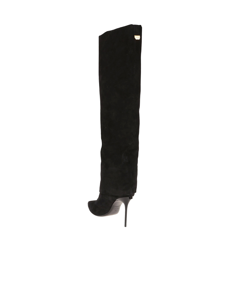 Balmain Suede Ariel Knee Length Boots In Black