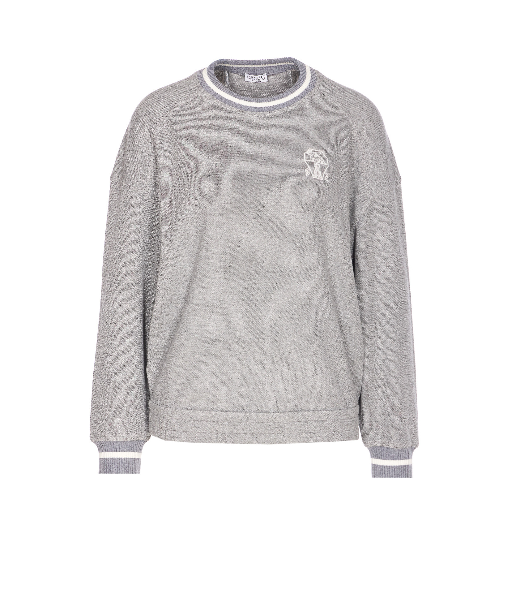 Brunello Cucinelli Grey Embroidered Logo Sweatshirt In Gray