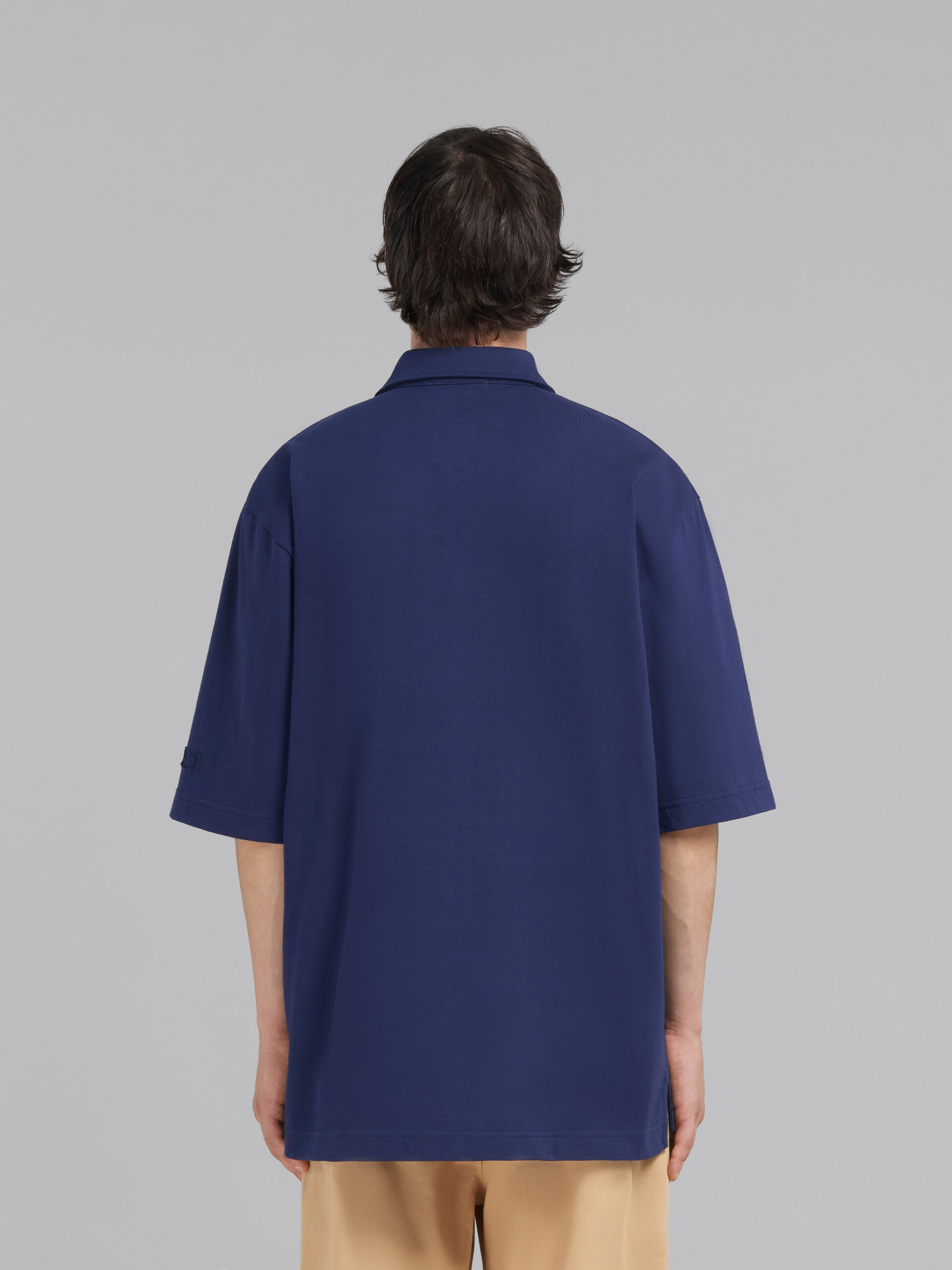 Marni Logo-patch Cotton Polo Shirt In Blue