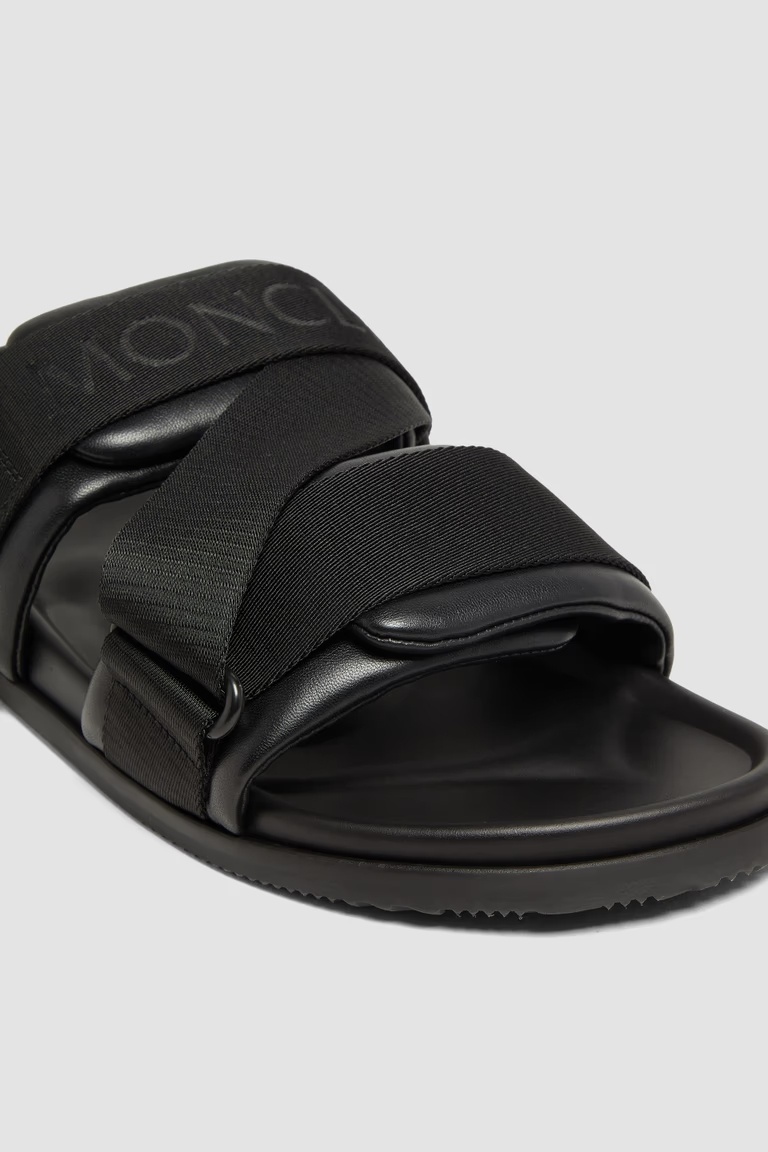 Shop Moncler Mon Summer Nappa Leather Sliders In Black