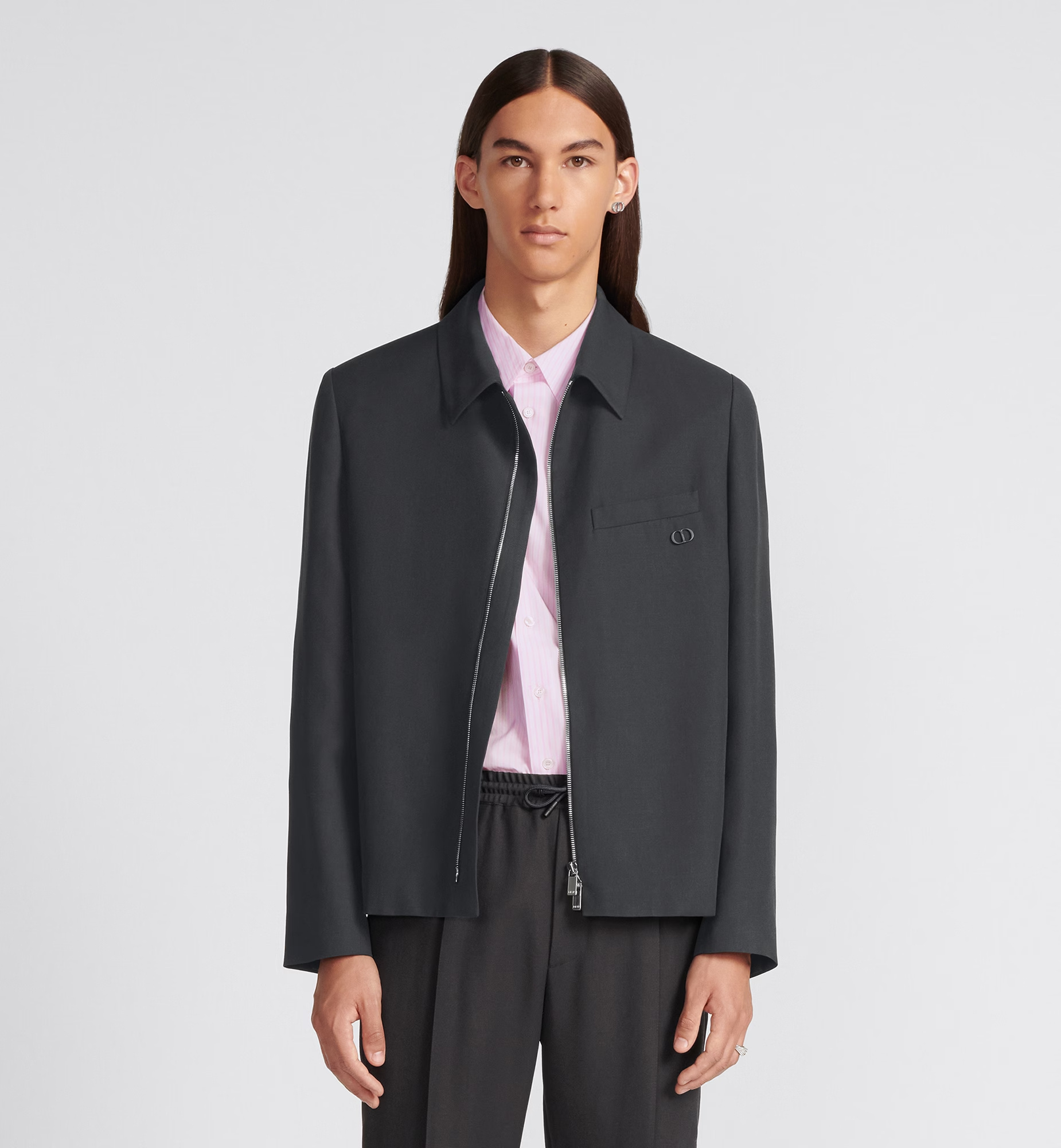Dior Zipper Wool Blended Leisure Jacket In Black
