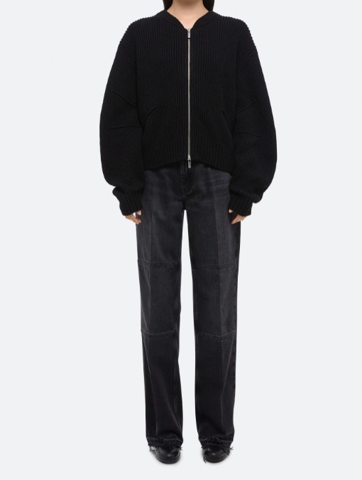 Shop Helmut Lang Long-sleeved Ribbed Zipper Cardigan