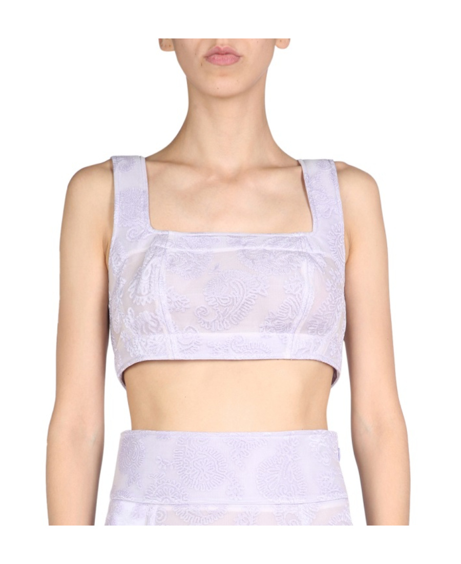Shop Jil Sander Paisley Print Sleeveless Cropped Top In Nude