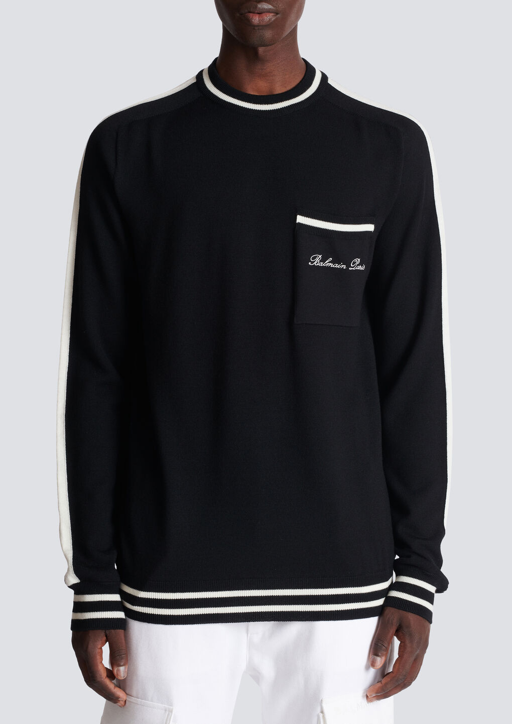 Balmain Logo-embroidered Merino Wool Jumper In Black