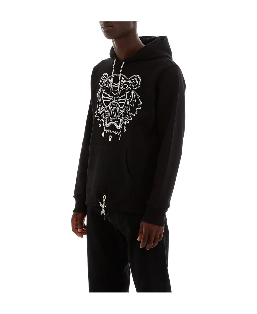 Kenzo Tiger Embroidered Hoodie In Black