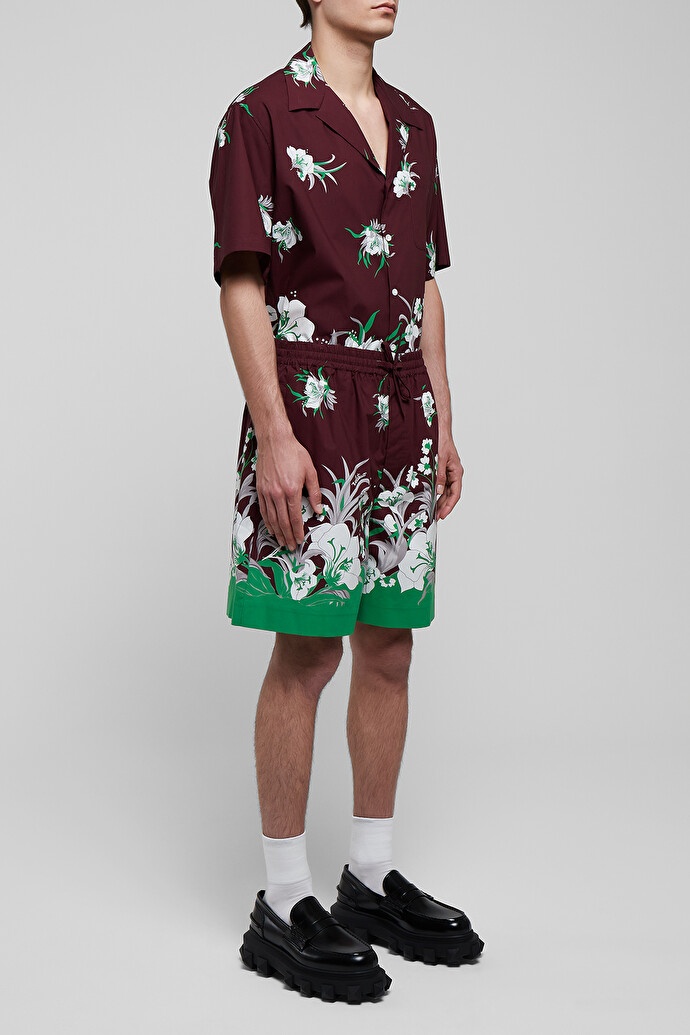 Valentino Floral-print Drawstring Shorts In Red