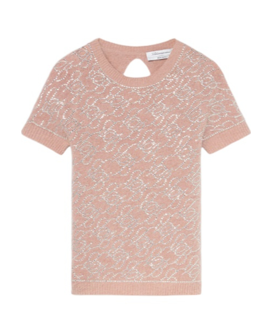 Blumarine Crystal-embellished Knitted Top In Nude