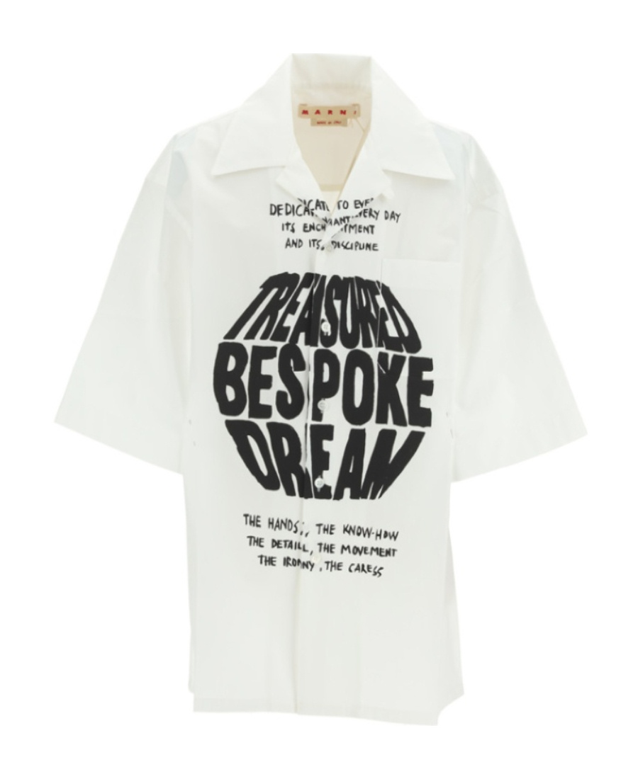 Shop Marni Text-print Cotton Shirt In White