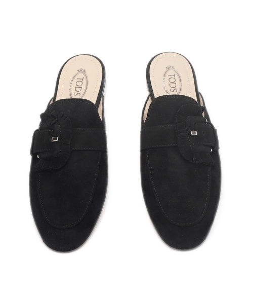 Tod's Fringed Buckle-less Muller Shoes In Black