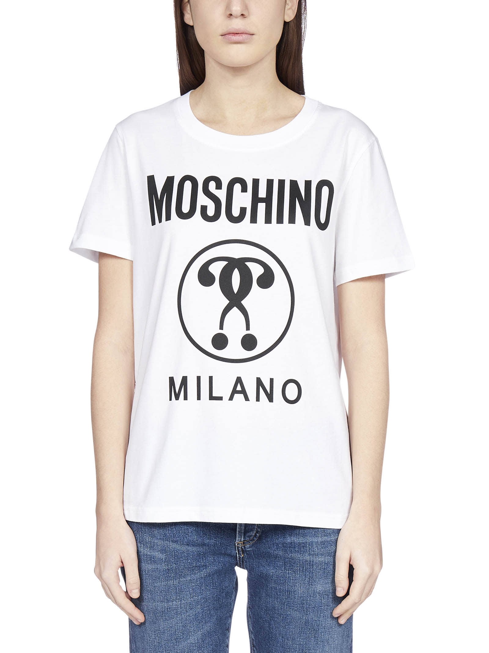 Moschino White Double Question Mark T-shirt In White