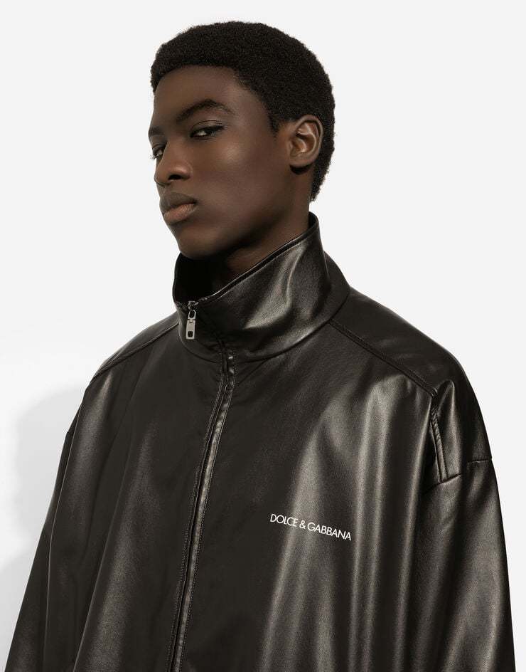 Dolce & Gabbana Faux Leather Bomber Jacket In Black
