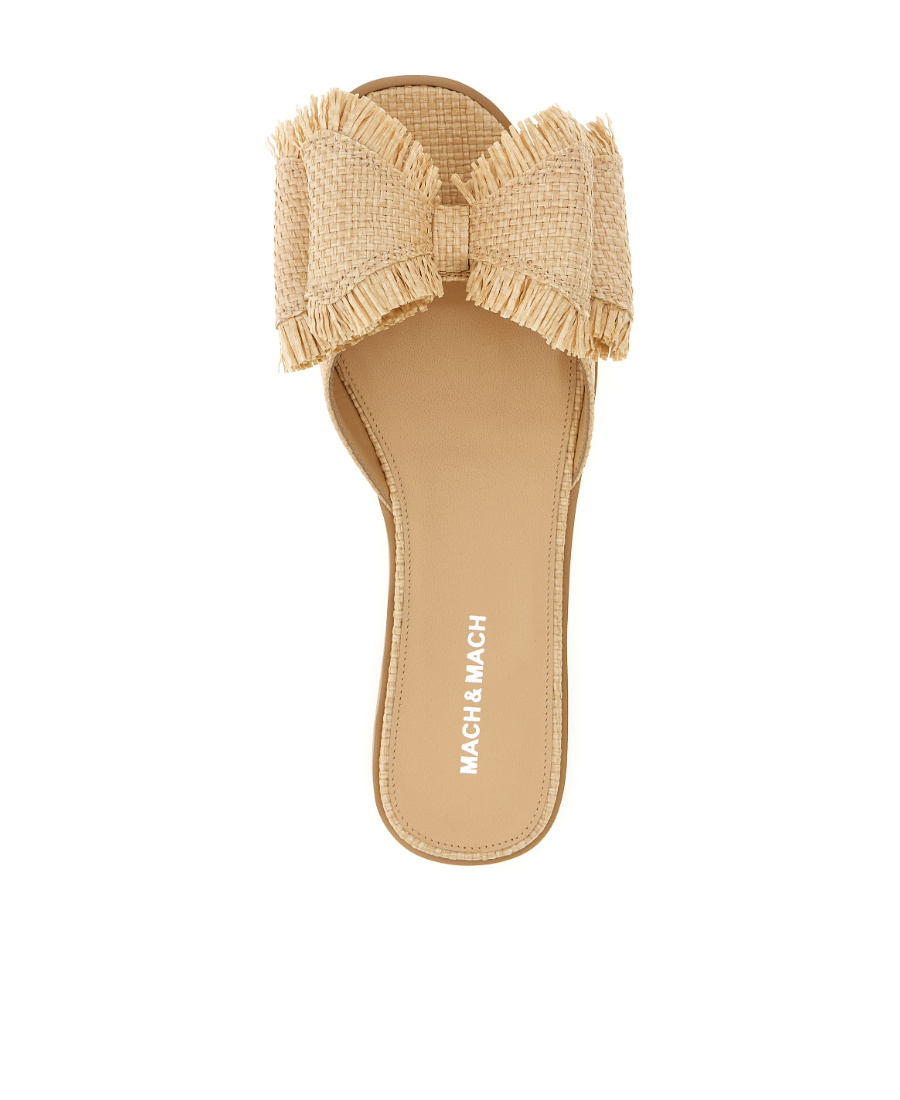 Mach&mach Cadeau Raffia Bow Flat Slide Sandals In Nude