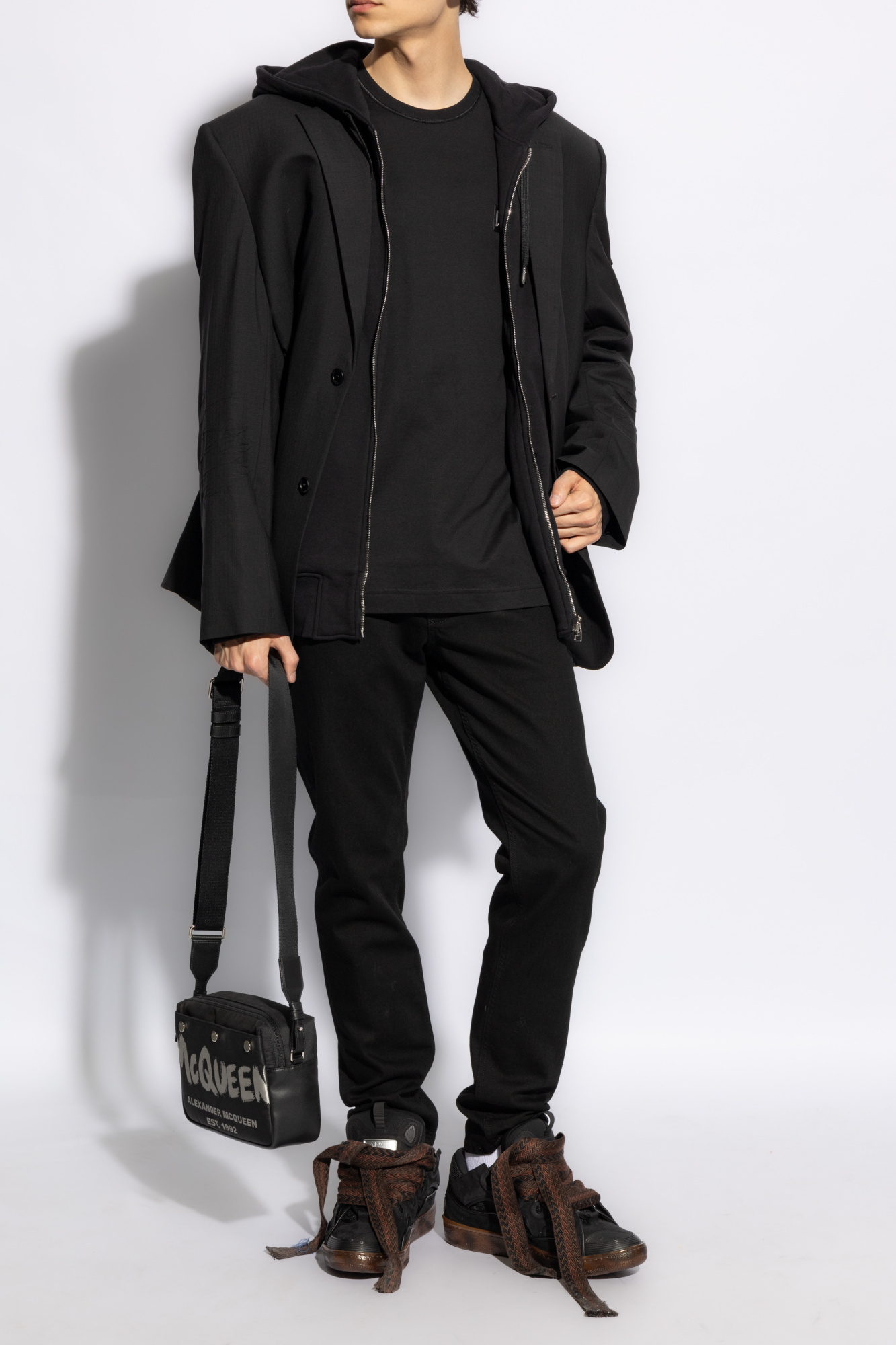 Alexander Mcqueen Drawstring Zip Up Hoodie In Black