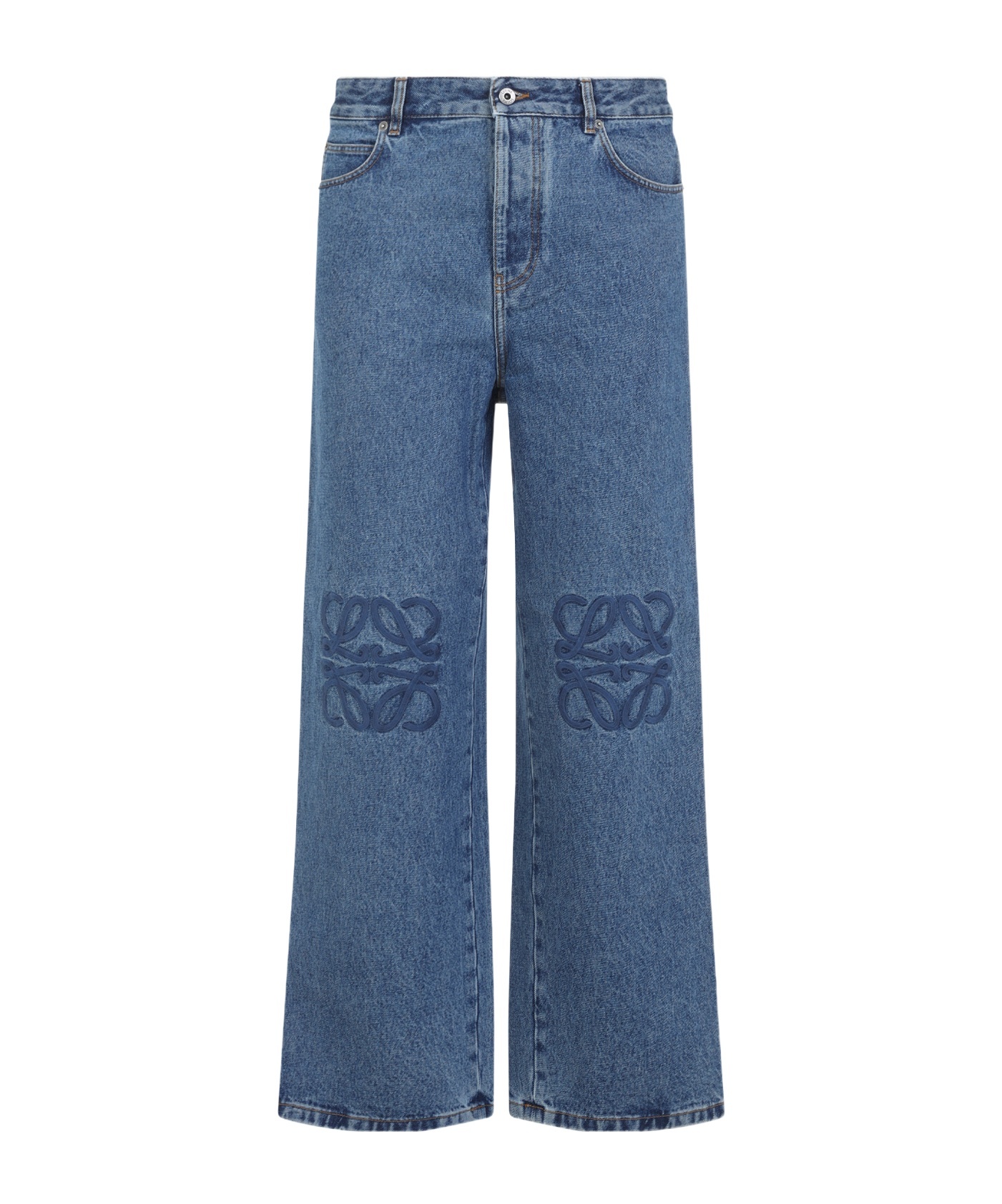 Loewe Relaxed Straight-leg Jeans With Tonal Embroidery And Leather Patch In Blue
