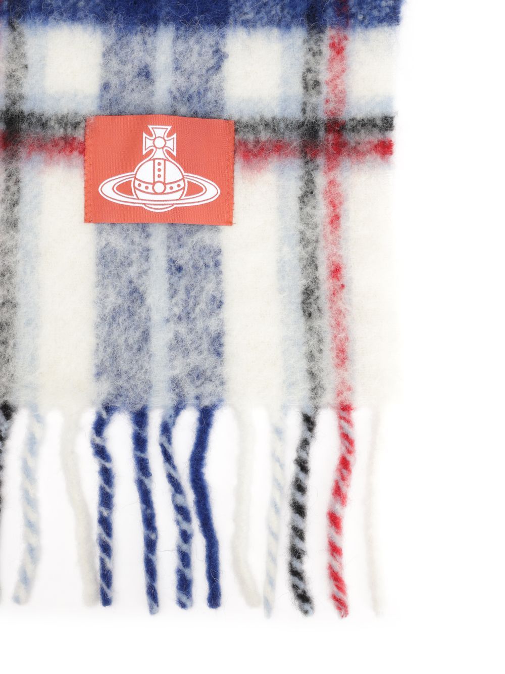 Vivienne Westwood Logo Patch Checked Fringed Scarf In Multi