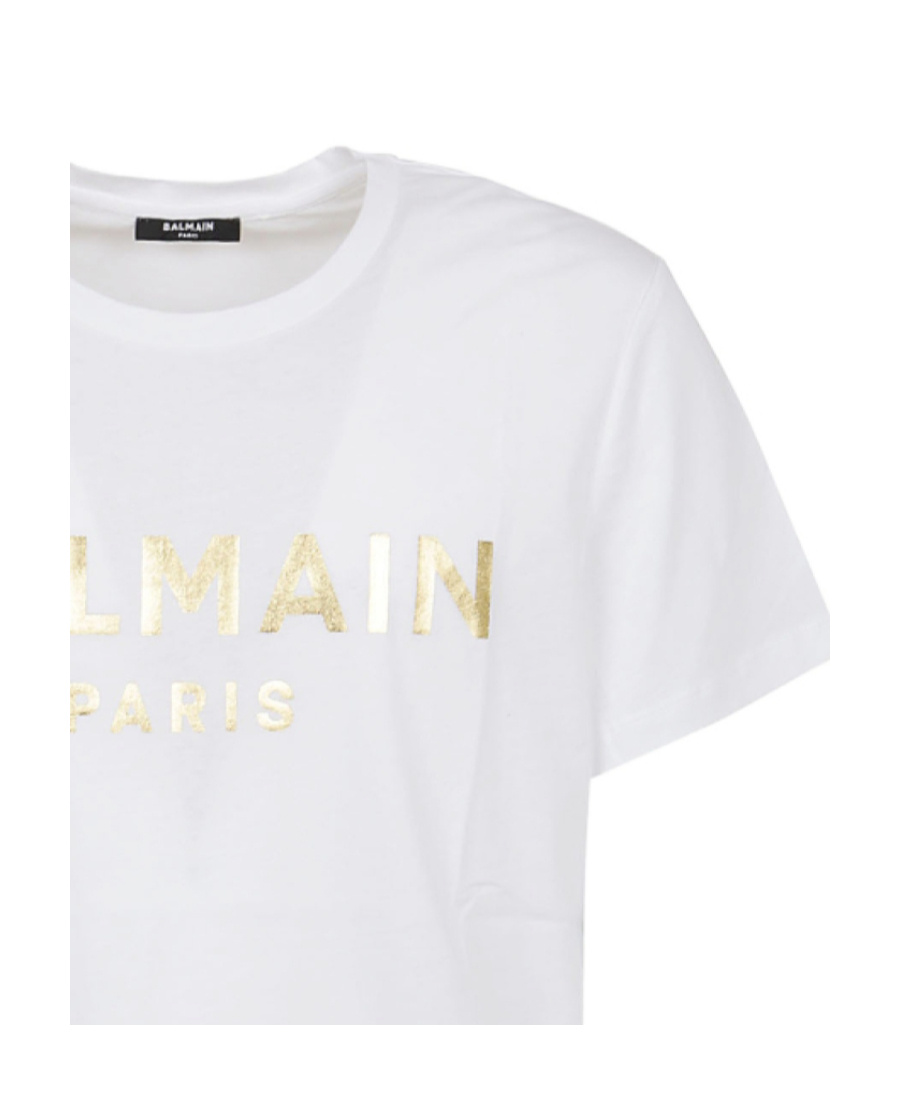 Balmain Cotton T-shirt With Laminated Logo Print In White