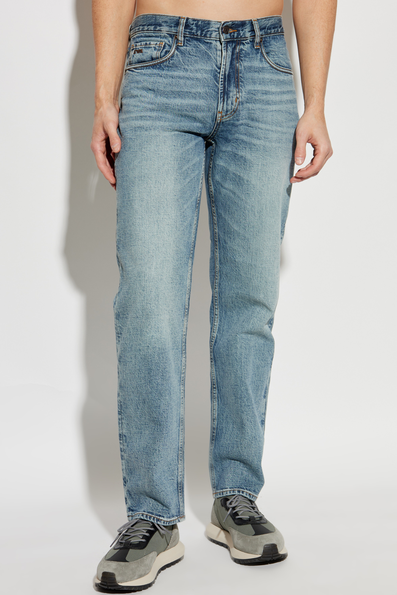 Emporio Armani Logo-plaque Jeans In Blue