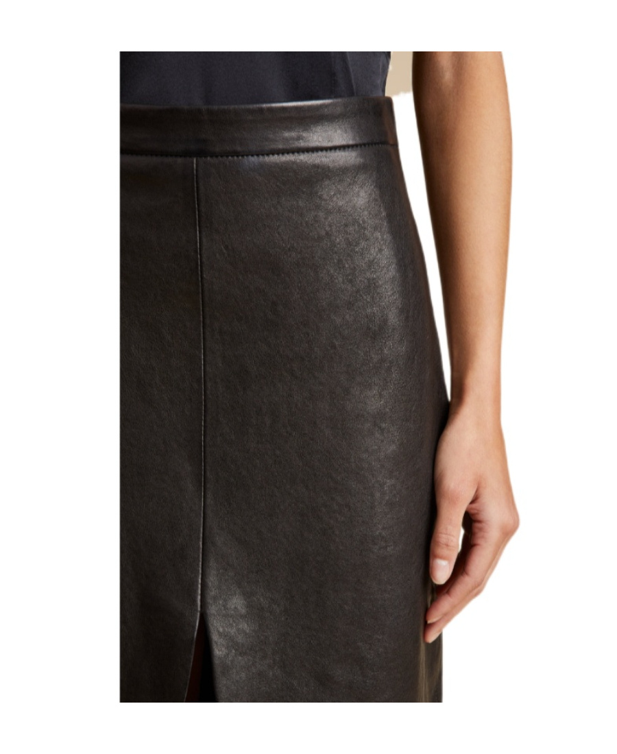 Shop Khaite Leather Midi Skirt In Black