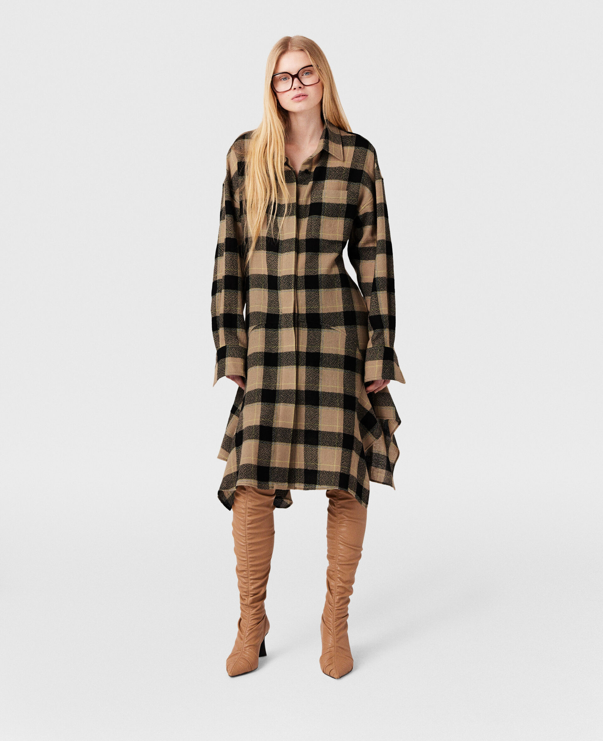Stella Mccartney Horn Check Medium Length Wool Dress In Green
