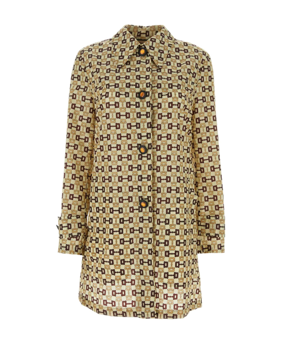 Gucci Single-breasted Horsebit-print Coat In Nude