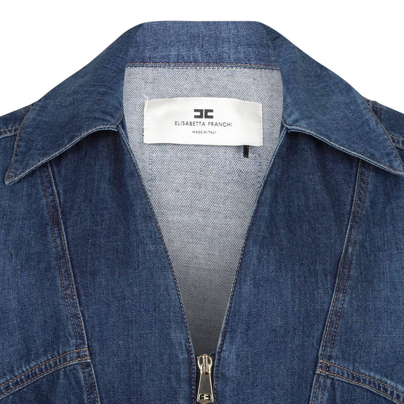 Elisabetta Franchi Mc Short Denim Monkey With Belt Detail