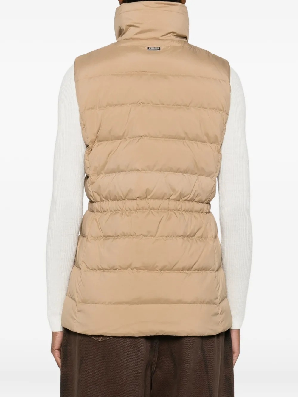 Woolrich Quilted Beige Jacket With High Stand Collar In Brown