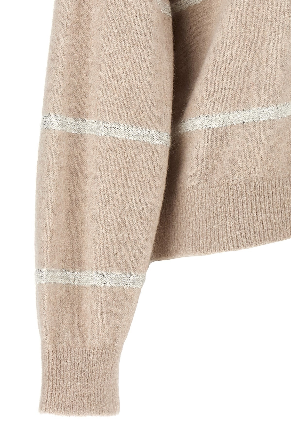 Brunello Cucinelli Striped Sequin-embellished Jumper In Nude