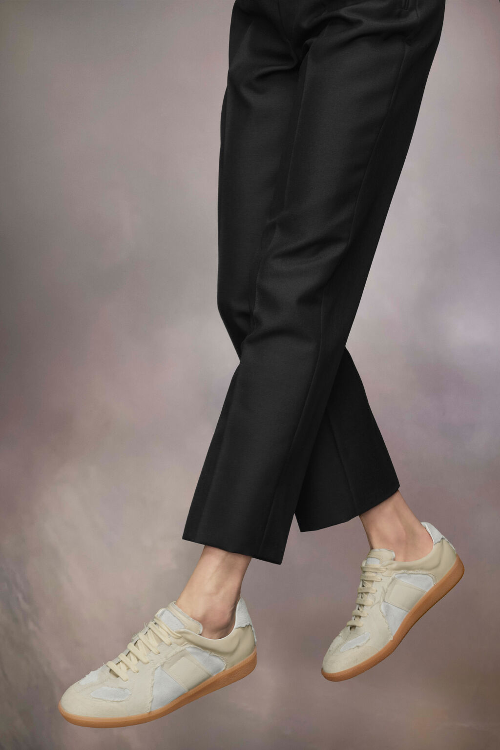 Maison Margiela Off White Leather And Grey Suede Replica Sneakers In White