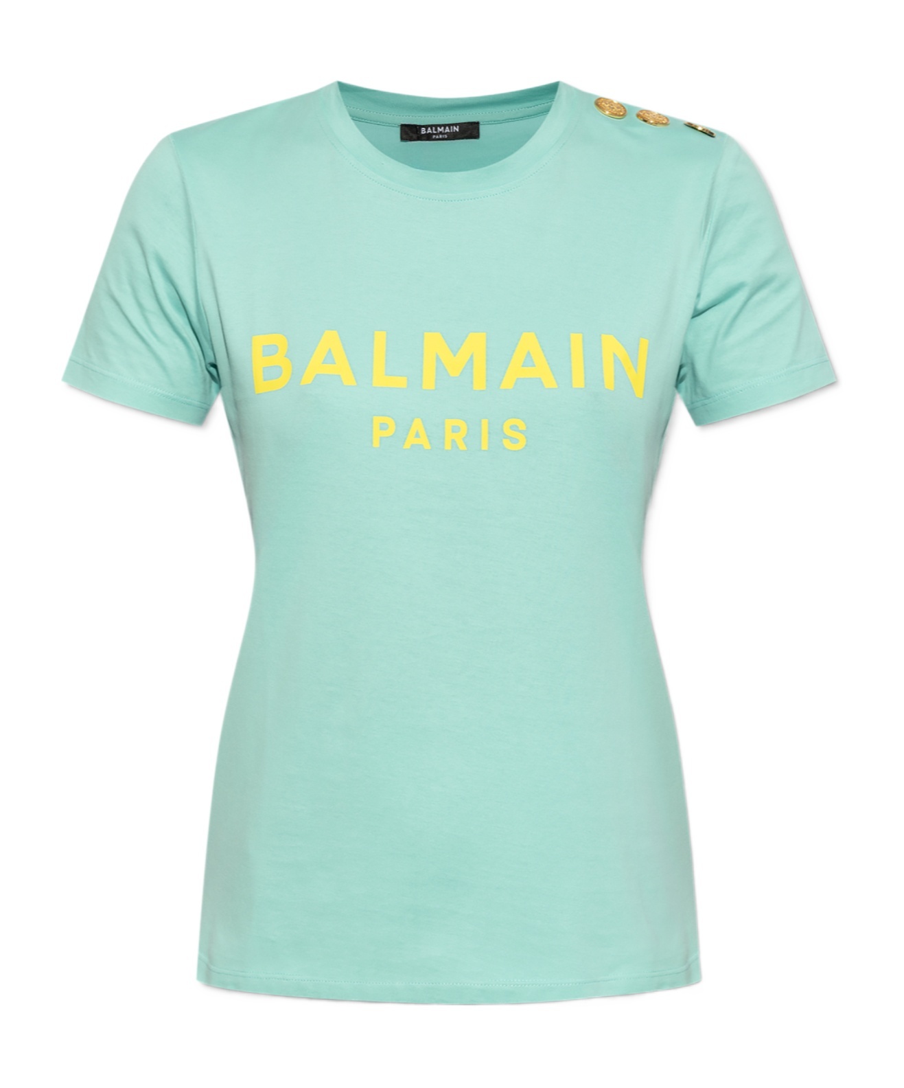 BALMAIN LOGO-PRINT BUTTON-SHOULDER T-SHIRT