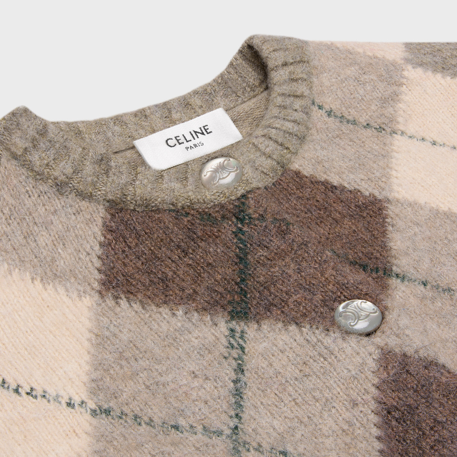 Celine Diamond Pattern Alpaca Cardigan In Nude