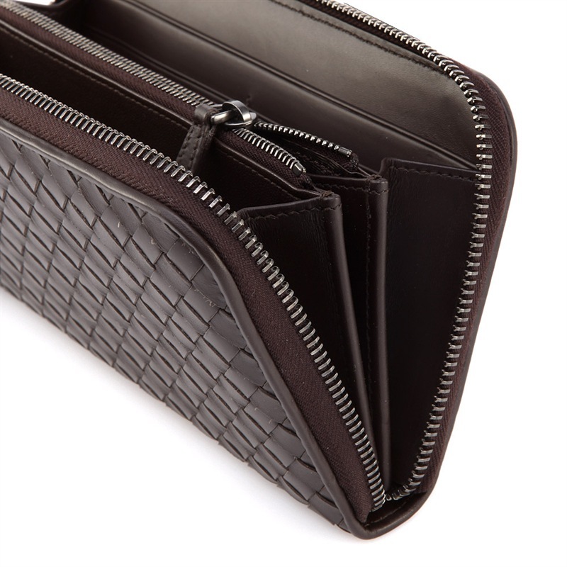 Bottega Veneta Intracciato Piccolo Woven Wrap-around Zipper Wallet In Black