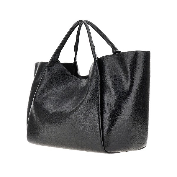 Emporio Armani Rinkled Leather Maxi Shopping Bag In Black