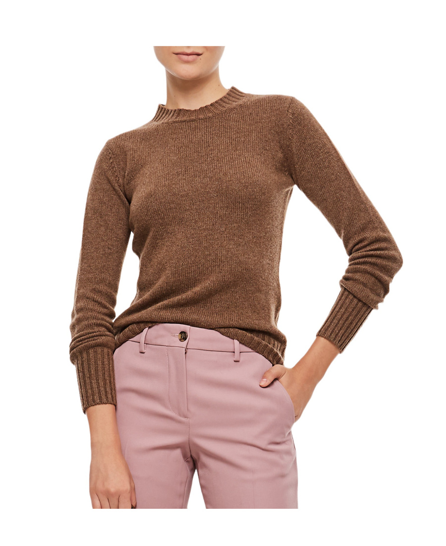 Max Mara Smirne Long Sleeved Crewneck Sweater In Brown