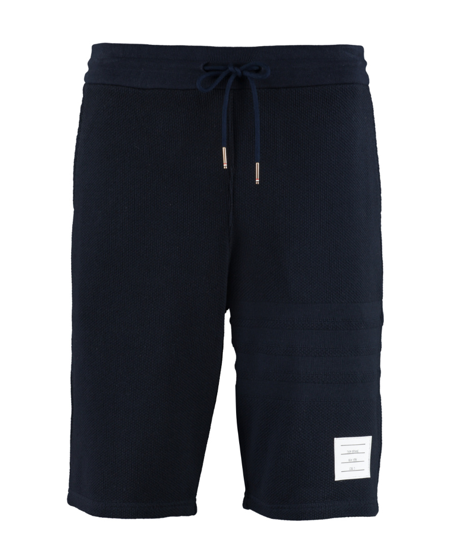 Thom Browne Embroidered Cotton Track Shorts In Black