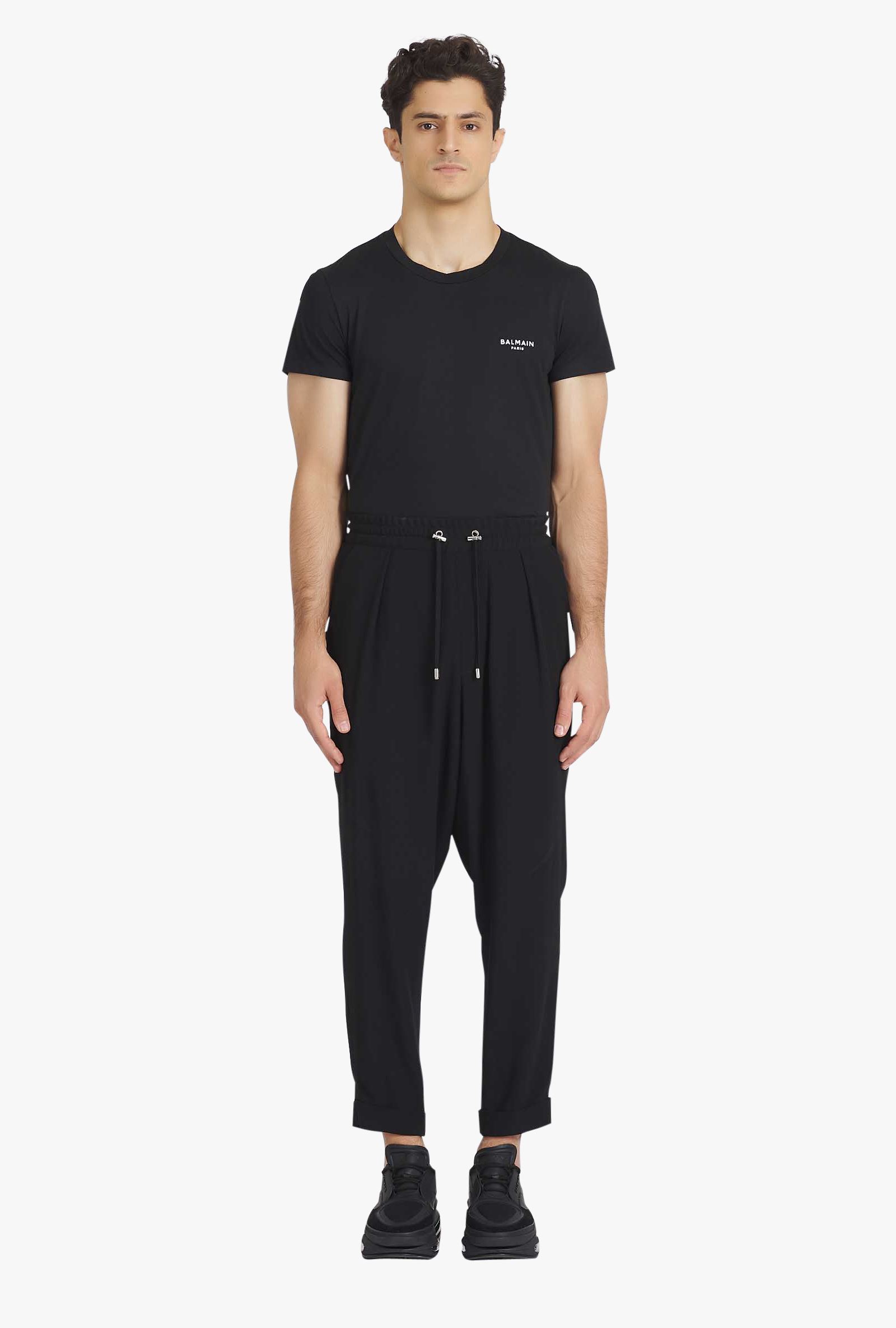 Balmain Timeless Embossed-button Drawstring-waist Trousers. In Black