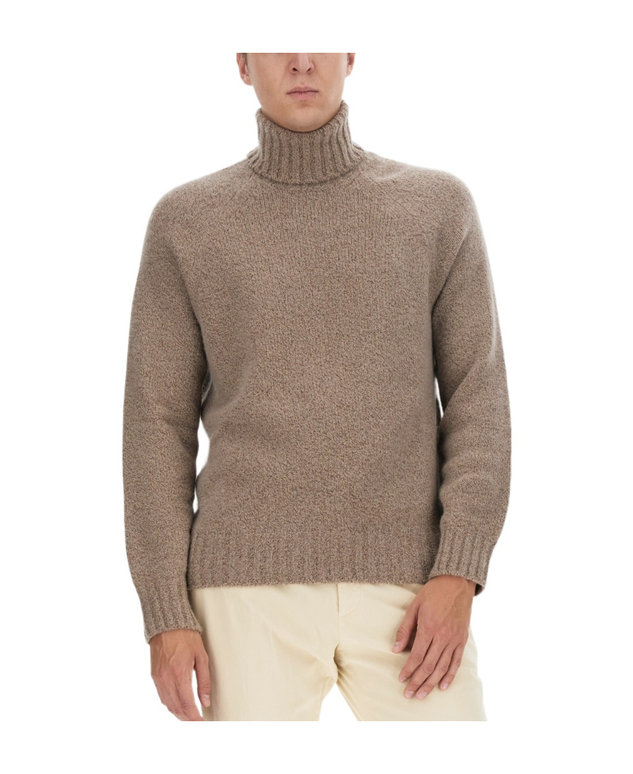 Zegna Ribbed Turtleneck Sweater Long Sleeves In Brown