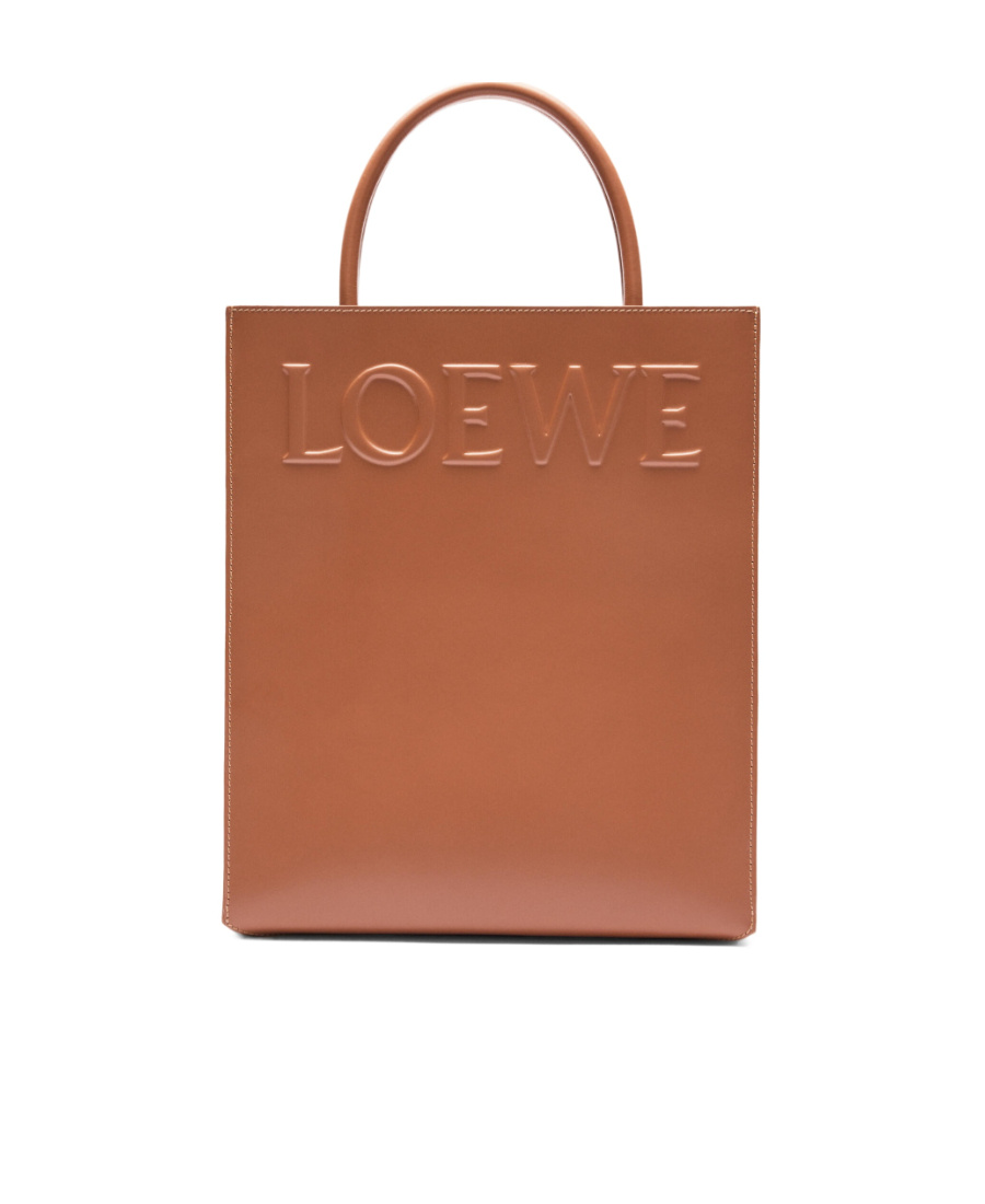 Loewe Logo-embossed Leather Tote Bag In Brown