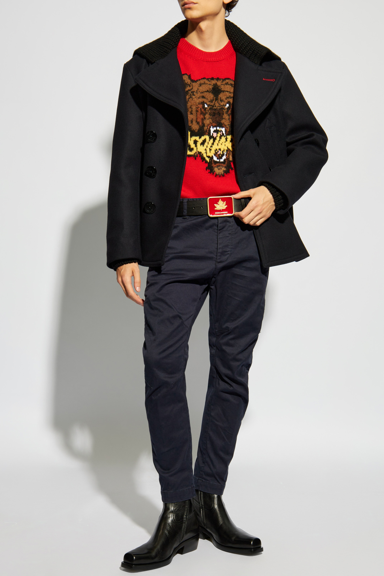 Dsquared2 Knit-panel Double-breasted Jacket In Black