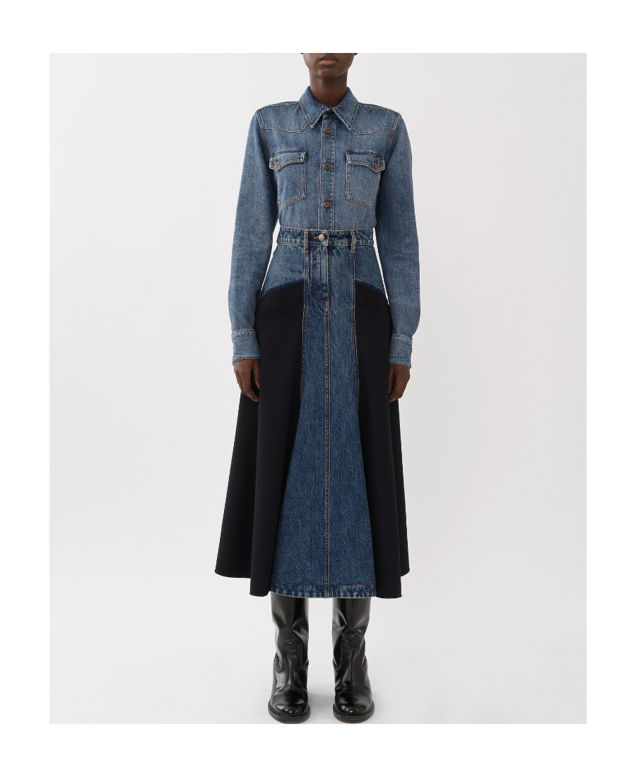 Chloé Long-sleeved Denim Shirt In Blue