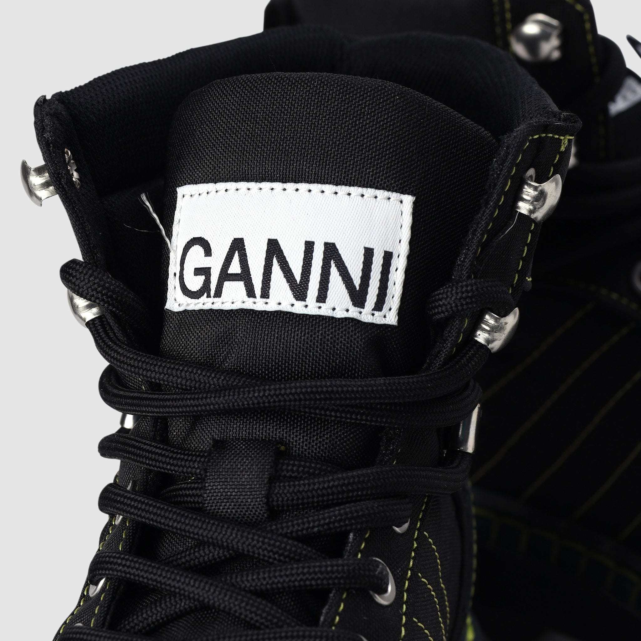 Ganni 50mm Recycled Fabric Hiking Boots In Black