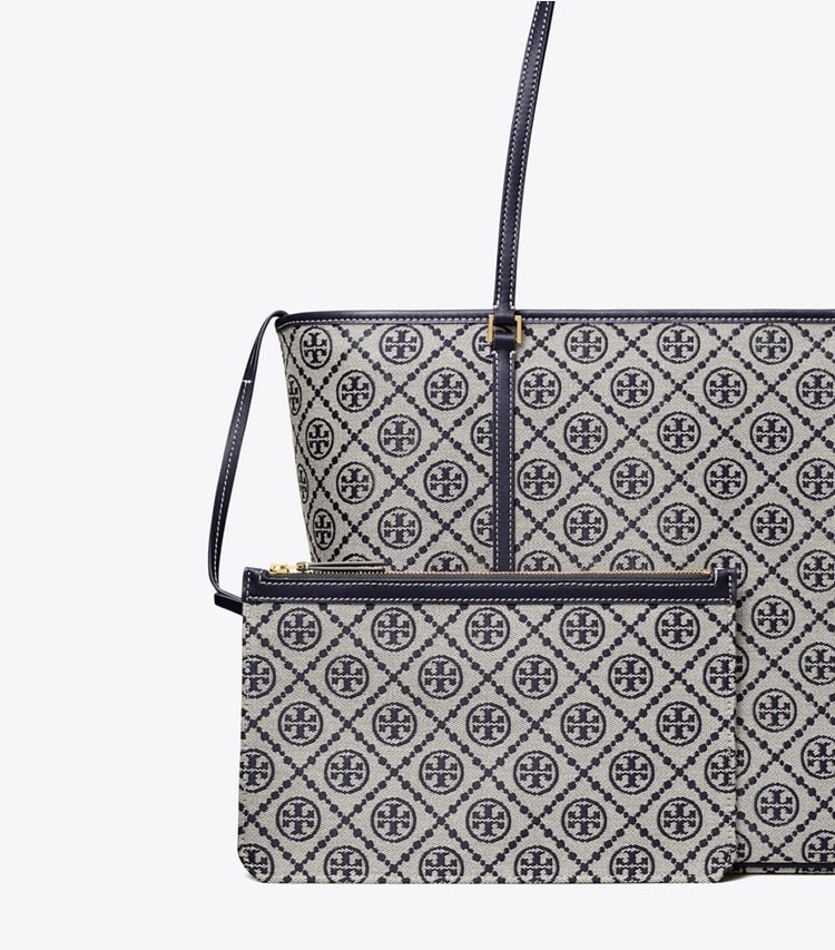 Tory Burch Small T Monogram Jacquard Tote In Gray
