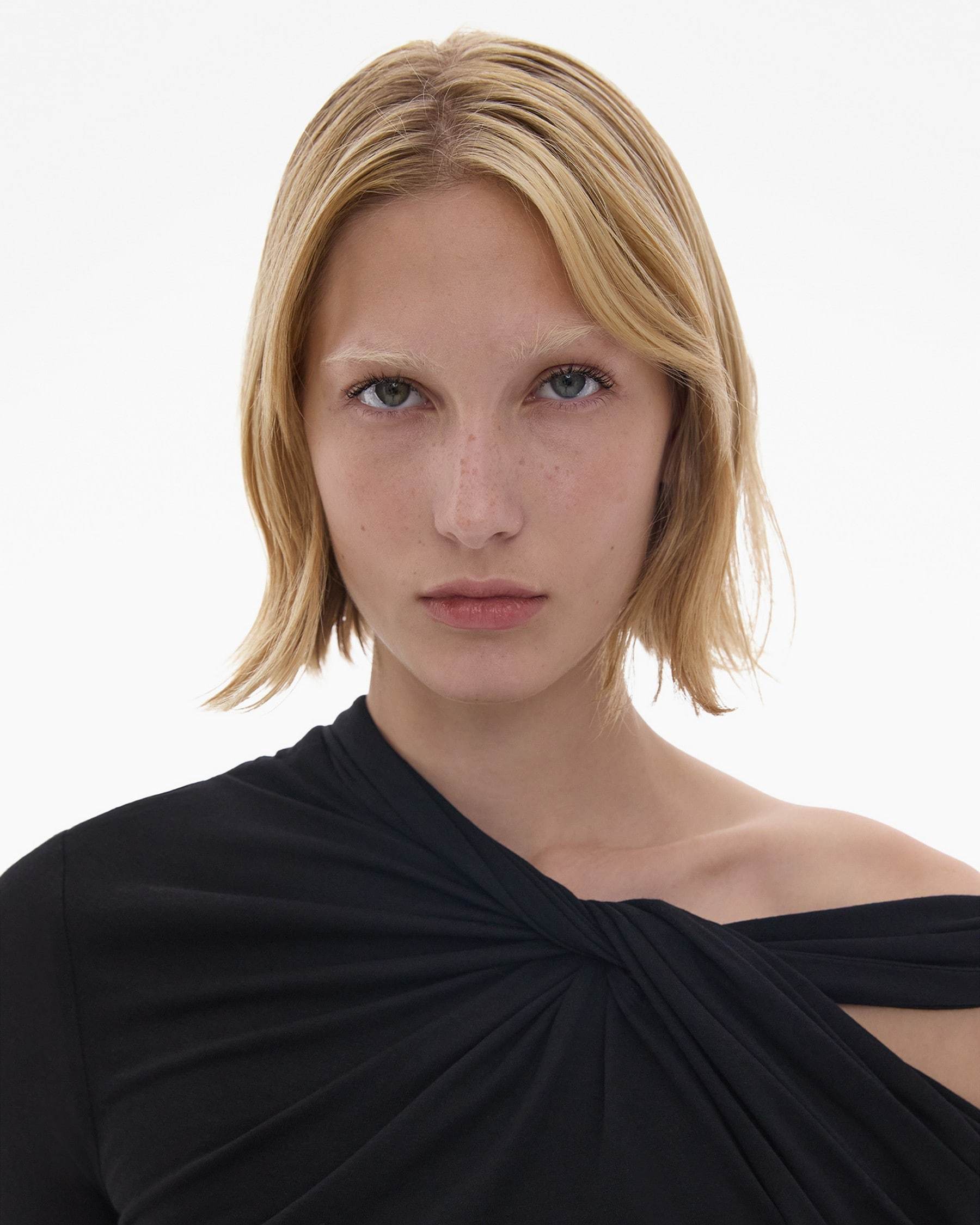 Helmut Lang Cold-shoulder Twisted Blouse In Black