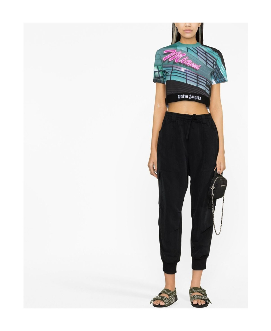 Palm Angels Getty Miami Cropped Printed Cotton-jersey T-shirt In Multi