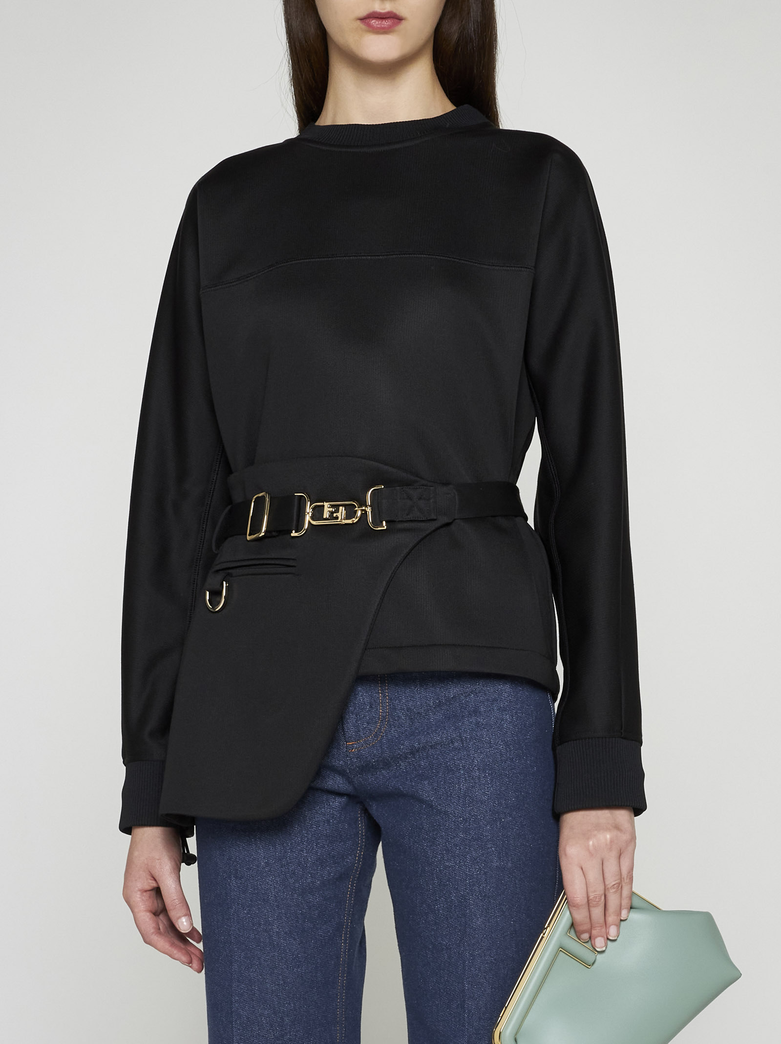 Fendi Black Jersey Sweatshirt In Black