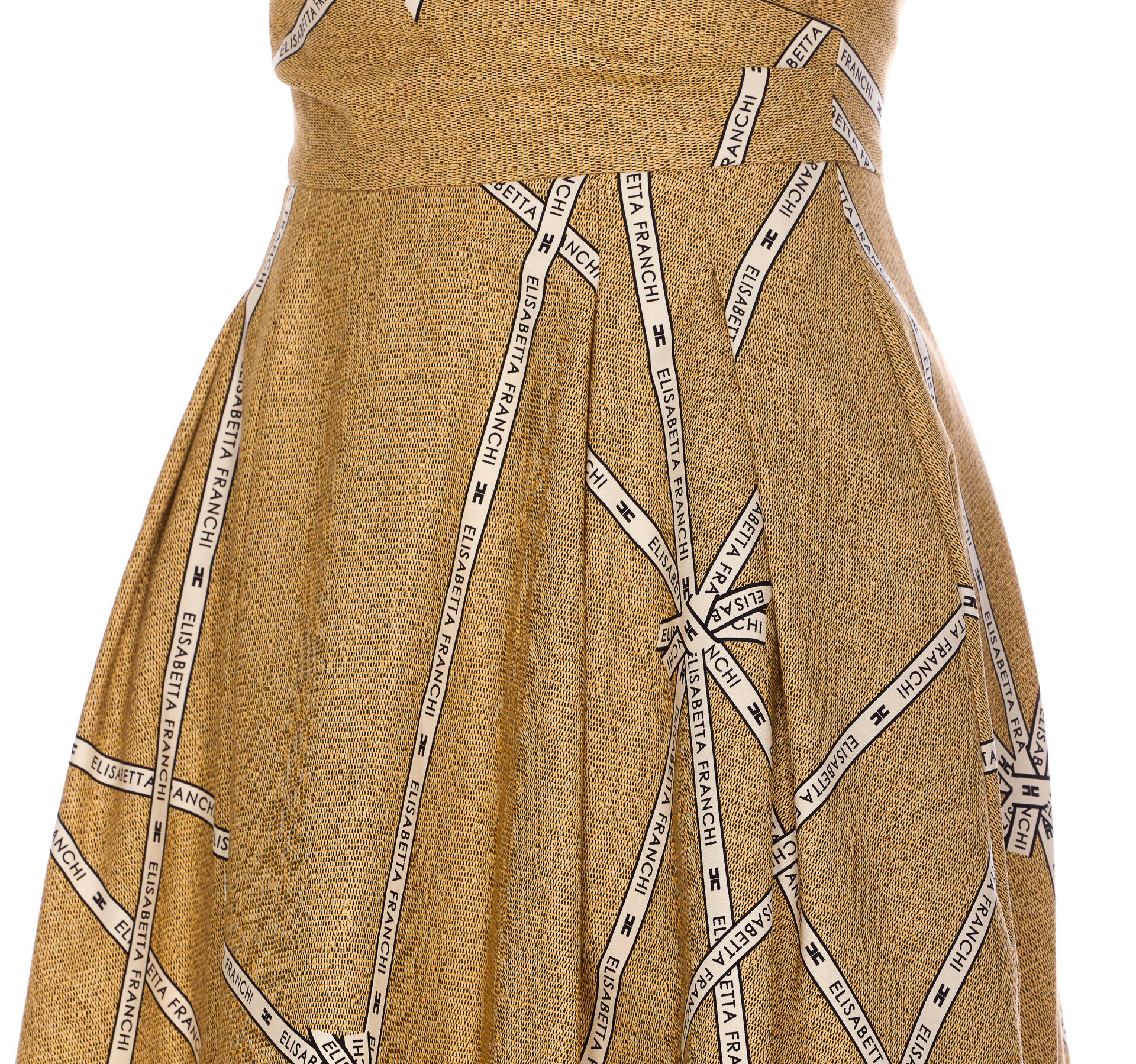 Elisabetta Franchi Midi Dress With Geometric Patterns And Rounded Collar In Brown