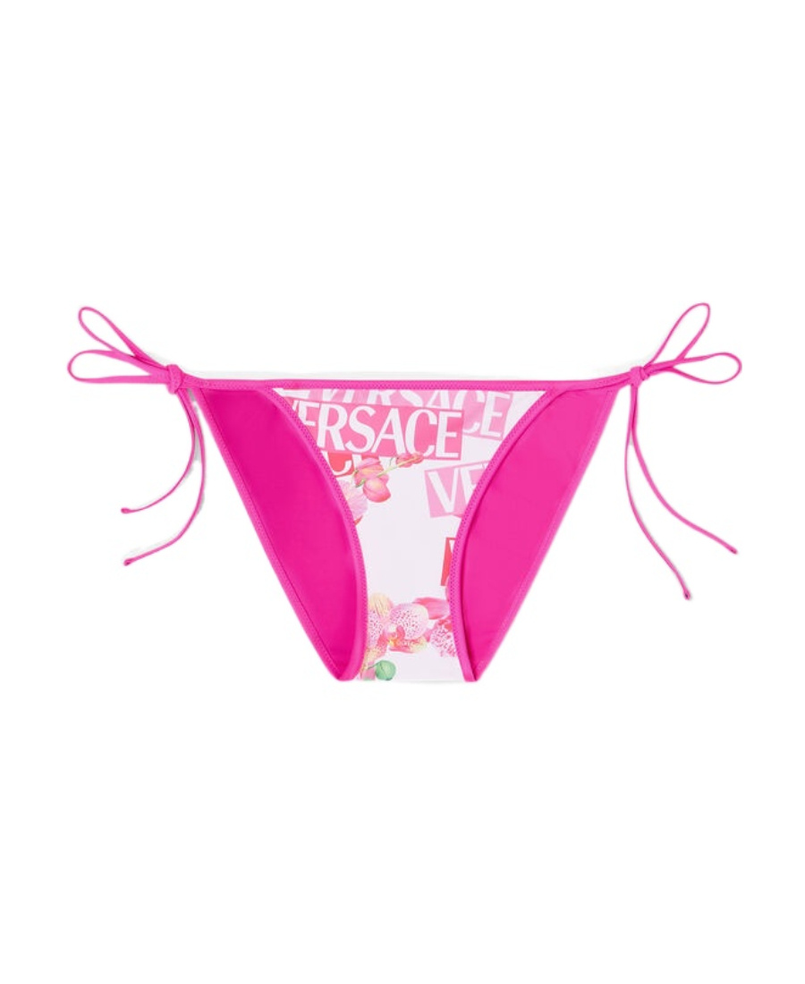 Versace Reversible Logo Orchid Bikini Bottoms In Pink